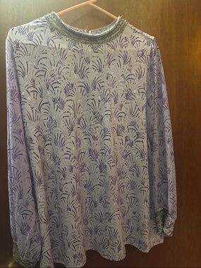 Alfani Lilac Patterned Long-Sleeve Shirt with Metallic Trim
